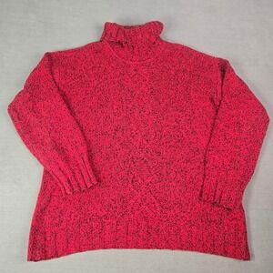 Jones New York Sport Red Black Speckled Cable Knit Turtleneck Sweater XL